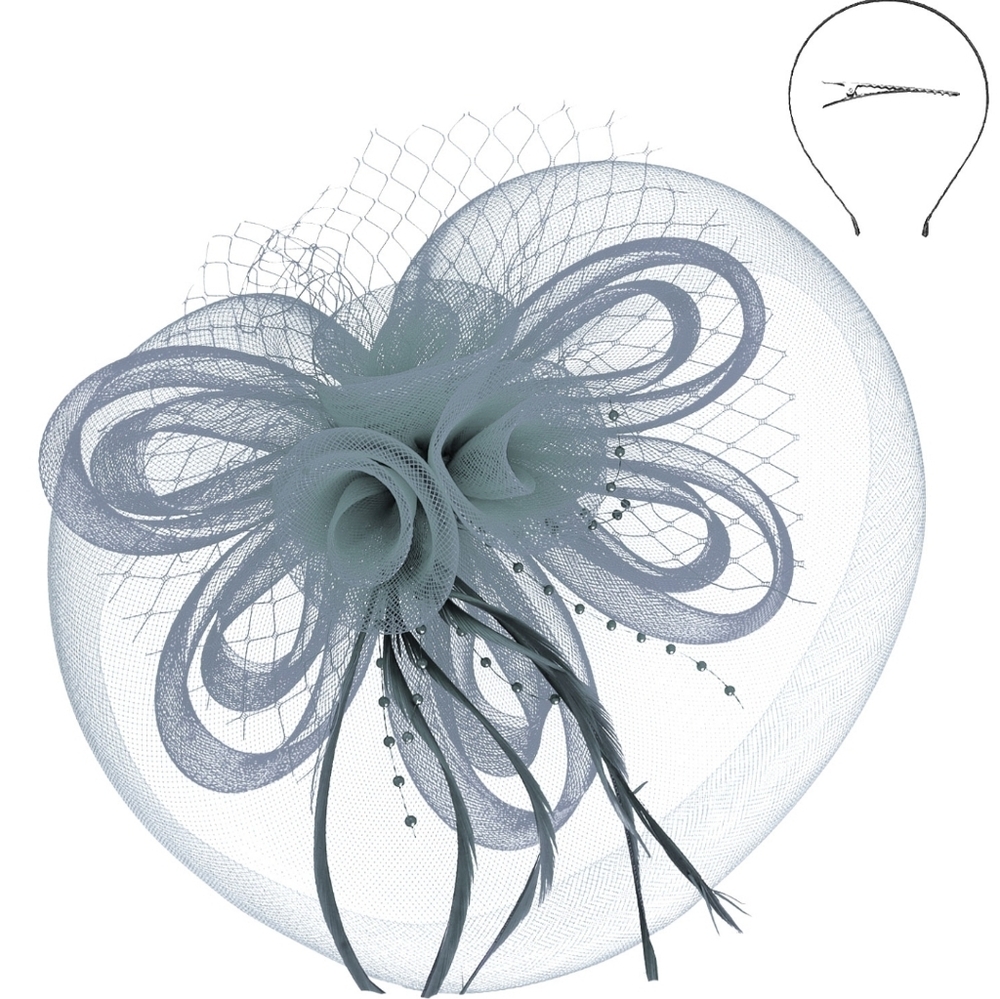 Beloved Millinery Sophisticated Gray Floral Fascinator Brunch Church Tea Wedding - Picture 2 of 4